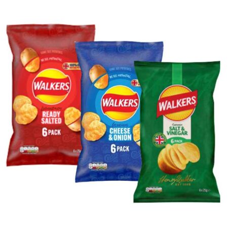 Walkers Ready Salted, Cheese & Onion, or Salt & Vinegar 6pack Crisps