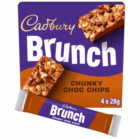 Cadbury Brunch Oats Chocolate Chip Cereal Bars, 4 Pack Multipack 112g (4 x 28g)