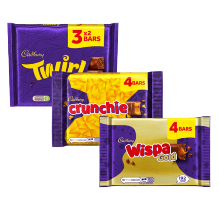 Cadbury Wispa Gold 4PK 153.2G, Twirl Multipack 129G, or Crunchie 4 Pack 128G