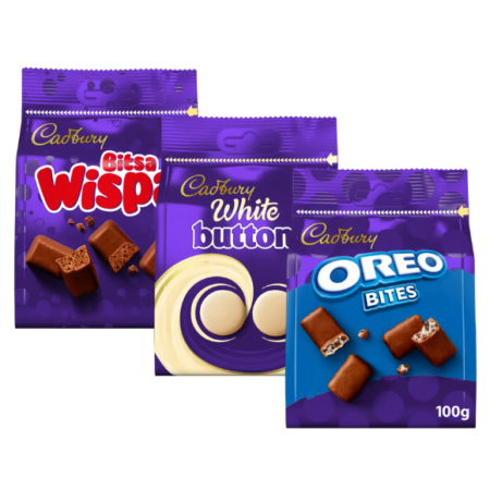Cadbury Wispa Bites, White Buttons, or Oreo Bites 100g